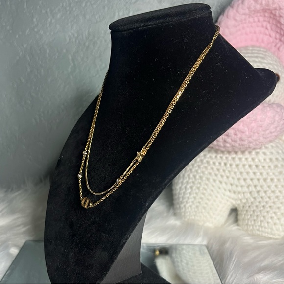 Christian Dior Petit CD Double Necklace Gold Metal Finish and Crystals - Picture 3 of 15